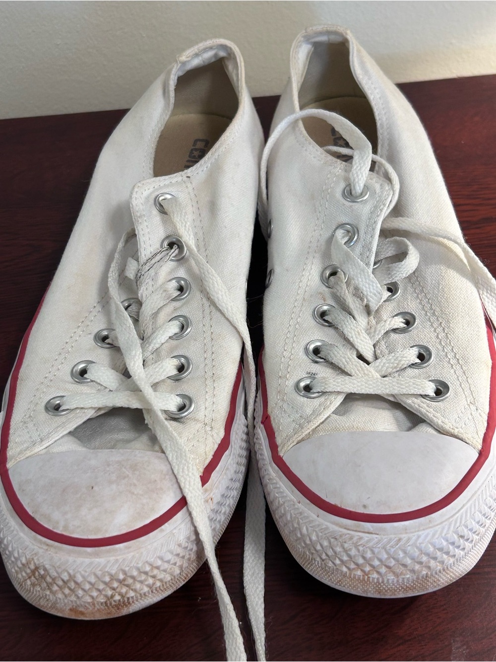 Converse White Canvas Low Top Sneakers with Red Trim